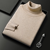billige genser for menn-Herre Turtleneck genser Pullover genser Julegenser Riflet Strikke Vanlige topper Strikket عادي Rullekrage Hold Varm Moderne Moderne Dagligdagstøy Ut på byen Klær Høst Vinter Kamel Svart S M L