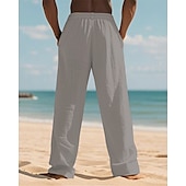 cheap Holiday-Men&#039;s Linen Pants Trousers Summer Pants Beach Pants Pocket Elastic Waist Drawstring Plain Comfort Breathable Vacation Daily Holiday Hawaiian Boho Dark Khaki Black