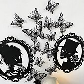 billige Halloween-Dobbeltlags hodeskalle rose halloween 3d tredimensjonal sommerfugl hjemmedekorasjonsklistremerker