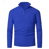 cheap Men's Pullover Sweater-Men's Pullover Sweater Jumper Quarter Zip Sweaters Knit Sweater Cable Knit Regular Tops Knitted Plain Quarter Zip Fashion Casual Vacation Daily Wear Clothing Apparel Fall Winter Black Navy Blue S M L