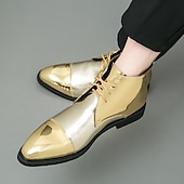 cheap Dress Boots-Men&#039;s Shiny Gold Lace-Up Ankle Boots – Fashion Statement Dress Boots for Stage Shows, Prom Nights &amp; Festivals