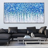 preiswerte Blumen-/Botanische Gemälde-großes handgemachtes 3D Wald Ölgemälde handgemachtes abstraktes Blumen Ölgemälde auf Leinwand große Wandkunst minimalistisches blaues Blumenkunstgemälde individuelles Gemälde Boho Wanddekor für