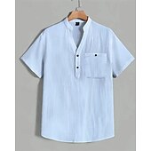 economico Camicie Popover da Uomo-Per uomo Camicia Camicia popover Camicia Estiva Camicia casual Camicia da Spiaggia Bianco Rosa Azzurro cielo Manica Corta Semplice Colletto alla coreana Vacanza Camicia hawaiana Tasca Abbigliamento