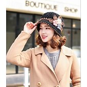 お買い得  帽子-ヴィンテージフラワークロシェバケットハット、厚手防寒ベイスンハット、暖かいフィッシャーマンキャップ、女性用、日常使い、秋 &amp; 冬