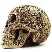 お買い得  ハロウィンの吊るし飾りとテーブルトップ装飾-ハロウィン スカル オーナメント 花柄 スケルトン ヘッド フィギュア 樹脂製 ハロウィン パーティー バー デスクトップ 不気味なディスプレイ お化け屋敷 小道具 コレクター向け 装飾品