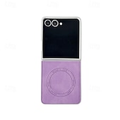 abordables Coques Samsung-téléphone Coque Pour Samsung Galaxy Z Flip 7 Z Flip 6 Z Flip 5 Z Flip 4 Z Flip 3 Coque Arrière Magnétique Antichoc Rétro TPU faux cuir