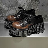 ieftine Cizme de motociclism-Pantofi Oxford cu platformă gotică pentru bărbați, cu flăcări – pantofi cu talpă groasă în stil punk pentru cosplay, Halloween și streetwear