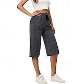 abordables jambe large et taille haute-Femmes Jambe large Chinos Occasionnel Longueur mollet Naturel Uni in in france they say Pontalon wide leg Confortable Respirabilité Décontracté Quotidien Noir Blanche Vin Vert Véronèse Printemps