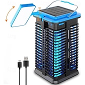 abordables Tue mouche éléctrique-Lampe anti-moustiques électrique solaire, piège à insectes rechargeable par USB, piège à mouches étanche 4200 V, piège à moustiques, lumière UV non toxique pour une utilisation intérieure et