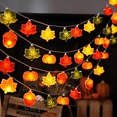 ieftine Fâșii LED-Luminițe cu LED-uri de dovleac cu frunze de arțar șir de luminițe alimentate cu baterii, 1,5 m, 10 LED-uri, Halloween, felinar de dovleac cu frunze de arțar și ghindă, decorațiuni pentru balcon și