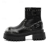 abordables Chaussures pour Hommes-Bottines noires à boucle épaisse pour homme – Bottes de combat à plateforme punk rock pour la mode gothique et le streetwear d&#039;automne