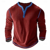 cheap Casual Henley Tee-Men&#039;s T Shirt Henley Shirt Waffle Knit Tee Tee Top Long Sleeve Shirt Long Sleeve Color Block Solid Fashion Designer Basic Patchwork Henley Vacation Street Casual Spring &amp;  Fall Dark Gray Black White