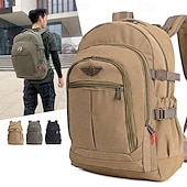 billiga Högskoleryggsäckar-Herrryggsäck i vintage-canvas för resor och skola – stor ryggsäck i militärstil med flera fickor för utomhusbruk, vandring eller dagligt bruk
