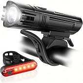 cheap Work Lights-Ultra Bright USB Rechargeable Bike Light Set, Powerful Bicycle Front Headlight and Back Taillight, 4 Light Modes, Easy to Install for Men Women Kids Road Mountain Cycling Black