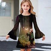 preiswerte 3D-Cartoon-Kommode-Mädchen&#039; 3D Grafik Kleid Rüschenkleid Langarm Sommer Frühling Urlaub Täglich Ferien Schön Süß Kinder 4-12 Jahre Freizeitkleid Knielang Normale Passform