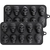 preiswerte Halloween Küche-2er-Pack Halloween-Silikonformen, Totenkopf-Schokoladenform, Silikon-Pralinenform, 10 Mulden für selbstgemachte Süßigkeiten, Gelee, Eiswürfel, Fondant und Kuchendekoration
