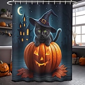 levne Halloween koupel-Halloweenský sprchový závěs s háčky, polyesterový, pratelný, voděodolný, vzorovaný, koupelnová vana, dekorace