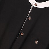 preiswerte Lässiges Henley-T-Shirt-Herren Henley Hemd T-Shirt T-Shirt aus Baumwollmischung Langarm Farbblock Einheitliche Farbe Mode Designer Basic Patchwork Stehkragen Henley Urlaub Straße Lässig Frühling &amp; Herbst Schwarz Marineblau