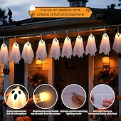 cheap Battery String Lights-1 Pc Halloween 2.5M 10 luminous hanging ghost ghost light string AAA waterproof battery box 8 function remote control indoor and outdoor courtyard party Halloween atmosphere decoration light