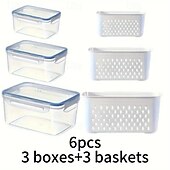 cheap Kitchen Utensils &amp; Gadgets-6-Pack BPA-Free Polypropylene Food Storage Containers with Lids, Stackable Refrigerator Organizer Bins with Drain Tray for Fruits, Vegetables, and Dry Goods, Versatile Kitchen Storage System Ideal for Camping and Dining