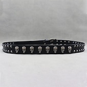 お買い得  メンズのベルト-男性用 ベルト 自動バックル クイックリリース 真皮 合金 パンク 耐久 調整可能 スカル ブラック アウトドア 日常 ウエストベルト