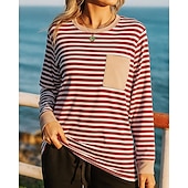 billiga Huvtröja &amp; Sweatshirt-Dam Tröja med pullover Casual Toppar Ficka Långärmad Överdelar Fritids- Höst Rand Mode Utomhus Joggning Löpning Sportkläder Sportkläder Rodnande Rosa Röd Marinblå
