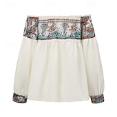 cheap Boho Tops-Women&#039;s Western Blouse Boho Shirt Blouse Flower Modern Boho Long Sleeve Off Shoulder Regular Tops Daily Going out Print Apricot Summer