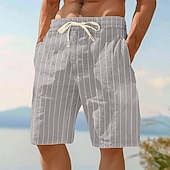 economico Vacanza-Per uomo Shorts Shorts di Lino Pantaloncini Estivi Shorts da Spiaggia Elastico in vita Coulisse A righe Comodità Traspirante Lunghezza al ginocchio All&#039;aperto Casuale Quotidiano Vacanza Moda Nero