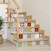 abordables Pegatinas de pared-24 pegatinas de azulejos de estilo marroquí, calcomanías de pared de PVC con película de cristal engrosada, impermeables &amp;Decoración de pared de azulejos retro extraíbles y a prueba de aceite para