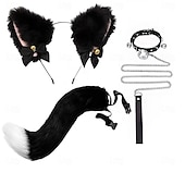 baratos Acessórios de penteados-Conjunto de faixa de cabeça com orelhas de gato e cauda feito à mão – acessórios fofos para cosplay de gatinha, orelhas e cauda de animais para Halloween, festa e fantasias