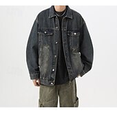 billige grafiske jakker og kåper for menn-Herre Dyr Tiger Frakk Jean jakke Denimjakker Pustende Bekvem Fritid Sport &amp; Utendørs Ut på byen Helg Knapper Trykt mønster Høst vinter Aftæpning Langermet Svart Blå