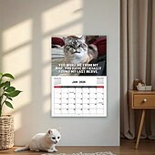 お買い得  家庭用品-2026年 怒った猫 カンフー猫カレンダー 面白い犬のうんちカレンダー ラミネート加工 月間プランナー 英語の日付付き 1月から12月まで 自宅やオフィスの装飾に最適 猫好きや犬好きの方に最適