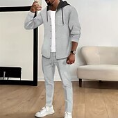 economico Giubbotti Casual-Per uomo Giacca Leggera Giacca a nido d&#039;ape Giacca Casual Set Vacanza Quotidiano Traspirante Tasca 2 Pezzi Primavera Autunno Semplice Moda Classico Con Cappuccio Regolare Nero Bianco Blu reale Cachi