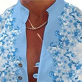 abordables Motif de plantes-Homme Imprimé Floral Fleurs Chemise Chemise à col montant manche longue Mode Décontractée Vacances Tenue quotidienne Sortir Printemps Automne Col mandarin Band Collar Boutonné Chemise en lin Blanche