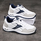 economico Sneakers Casual-sneakers alla moda bianche e grigie da uomo: comode scarpe casual con un marchio audace, ideali per attività all'aperto, viaggi e tempo libero