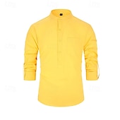 voordelige Heren Elite Overhemden-Voor heren Overhemd Zwart Wit Geel Rood Donker Marine Lange mouw Effen opa kraag School Formeel Kleding minimalistische