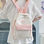 abordables Sacs à dos de Collège-Sac à dos mignon à imprimé étoiles pour filles avec poche avant transparente – cartable kawaii en toile pour adolescentes et pour la rentrée