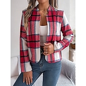 Χαμηλού Κόστους 3D Παλτά-Γυναικεία Casual Jacket Άνετο Αναπνέει Στάμπα Καθημερινό Καρό Διακοπές Δρόμος Καθημερινά Ρούχα Εξόδου Ανοικτό Μπροστά Κοντό Όρθιος Γιακάς Κανονικό Μακρυμάνικο Εξωτερικά ενδύματα