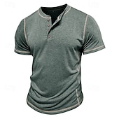 halpa Rento Henley T-paita-Miesten Henley-paita Puuvillainen paita T-paidat Lyhythihainen Yhtenäinen väri Tavallinen Solid Color Muoti Suunnittelija Vapaa-aika Väripaletti Napit Henley ulko- Kausaliteetti Päivittäin Kesä