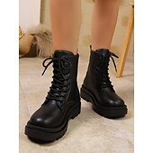 baratos Botas de mulher-Mulheres Botas Botas sexy Diário Cadarço Sem Salto Ponta Redonda Casual Couro Sintético Com Cadarço Preto Dourado