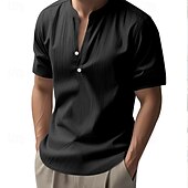 economico Vacanza-Per uomo Camicia Camicia di lino Camicia popover Camicia casual Camicia di cotone Semplice Vacanza Streetwear Nero Bianco Cachi Azzurro Manica Corta Colletto alla coreana Estate Abbigliamento