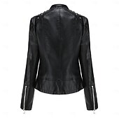 economico Giacche in finta pelle-Per donna Giacca in Ecopelle Confortevole Tasca Cerniera completa Moda Stile da Strada Semplice All&#039;aperto Casual Quotidiano Regolare Collo alla coreana Vestibilità regolare Manica Lunga Capispalla