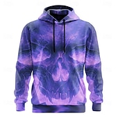 economico Felpe e Sweatshirt di Halloween-Halloween Per uomo Teschio 3D Fiamma Felpe con cappuccio Felpa Punk Esagerato Manica Lunga Girocollo Club Abbigliamento casual alla moda Giallo Blu Coulisse Autunno Inverno progettista