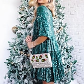 economico Abiti con paillettes-Per donna Mini Abito Abito con Paillettes Abito da Cocktail Moda Moderno Festa serale Cocktail party Vestibilità regolare Semplice Manica Corta Girocollo Argento Grigio nero Nero Bianco Estate