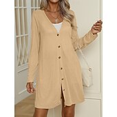 abordables Manteaux &amp; trenchs-Femmes Veste Décontractée Confortable Respirant Boutons Occasionnel Uni Vacances Rue Occasionnel Tenue quotidienne Simple Boutonnage Long Col en V Coupe régulière manche longue Vêtements d&#039;extérieur
