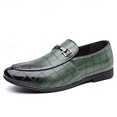 voordelige Loafers-Groene instappers met krokodillenmotief voor heren – casual zakelijke stijl, comfortabele schoenen van imitatieleer voor op kantoor en dagelijks gebruik