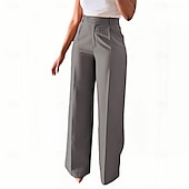 economico gamba larga e vita alta-Per donna Gamba larga Pantaloni Eleganti Pantaloni Moda Lunghezza intera Naturale Semplice Tasche Laterali Comodo Traspirabilità Ufficio / Carriera Affari Nero Bianco Giallo Rosa Primavera Autunno
