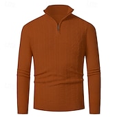 cheap Men's Pullover Sweater-Men's Pullover Sweater Jumper Quarter Zip Sweaters Knit Sweater Cable Knit Regular Tops Knitted Plain Quarter Zip Fashion Casual Vacation Daily Wear Clothing Apparel Fall Winter Black Navy Blue S M L