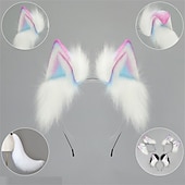 ieftine Accesorii Stilizare Păr-Bandă de păr cu urechi de pisică cu gradient de dopamină, cu urechi de vulpe și lup întunecate – urechi de animale lucrate manual pentru Halloween, cosplay, petrecere și jocuri de rol