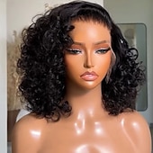 cheap Human Hair Lace Front Wigs-Remy Human Hair 5x5 Closure 13x4 Lace Front Wig Short Bob Brazilian Hair Loose Wave Black Wig 130% 150% Density with Baby Hair 100% Virgin Glueless Pre-Plucked For Women Short Human Hair Lace Wig